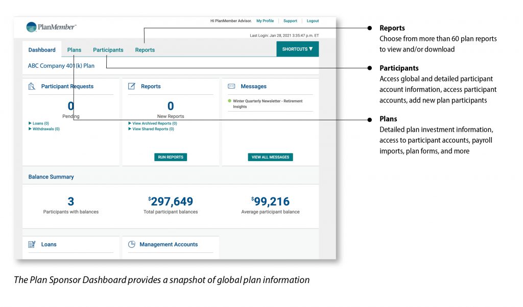 PS Dashboard PlanMember Retirement Services